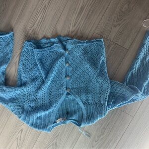 Zara Blue Knit Button-Up Top
